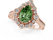 Pear-Shaped Scalloped Halo Engagement Ring Setting for a Fancy Green Lab-Grown Diamond | Milgrain Edges | Rose Gold