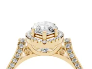 Marquise Cut Diamond Halo Ring Set in Yellow gold with Pavé-Lined Split Shank Band