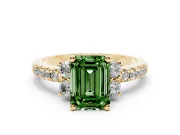 Emerald Cut Side Stone Engagement Ring Setting for a Fancy Green Lab-Grown Diamond | Pave Band | Yellow Gold