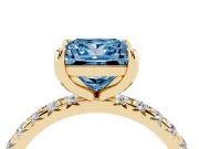 Fancy Blue Princess Cut Diamond Pavé Solitaire Ring Set in Yellow gold with Round Band and Prong Setting