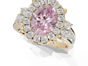 Oval Halo Engagement Ring Setting for a Fancy Pink Lab-Grown Diamond | Side Clusters | Yellow Gold
