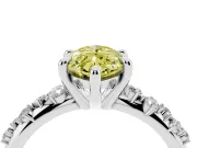Fancy Yellow Marquise Cut Diamond Solitaire Vine Band Ring Set in Platinum with Round Accents and Prong Setting