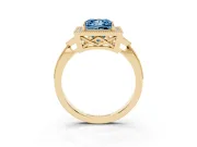 Fancy Blue Princess Cut Diamond Halo Engagement Ring Set in Yellow gold with Milgrain Pavé Band