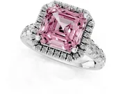 Asscher Cut Accented Halo Engagement Ring Setting for a Fancy Pink Lab-Grown Diamond | Platinum