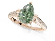 Pear-Shaped Vintage Cathedral Engagement Ring Setting for a Fancy Green Lab-Grown Diamond | Carved Band | Rose Gold