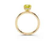 Fancy Yellow Cushion Cut Diamond Solitaire Ring Set in Yellow gold with Thin Band and Prong Setting