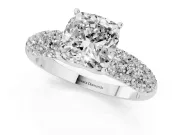 Cushion Cut Multi Row Pave Solitaire Engagement Ring Setting | Domed Shoulders | Sterling Silver