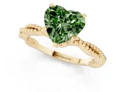 Fancy Green Heart Cut Diamond Solitaire Ring Set in Yellow gold with Twisted Band and Bead Prong Setting