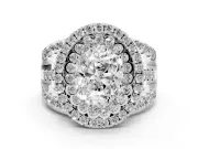 Oval Double Halo Split Shank Engagement Ring Setting | Pave Strands | Sterling Silver