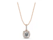 Cushion Cut Lab-Grown Diamond Halo Pendant Necklace | Pavé Bail | Rose Gold