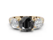 Round Three Stone Engagement Ring Setting for a Black Center | Tapered Pavé Band | Yellow Gold