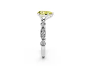 Fancy Yellow Pear Cut Diamond Solitaire Engagement Ring Set in Platinum with Milgrain Bezel Accent Band