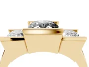 Fancy Black Oval Cut Diamond Three-Stone Channel Set Ring Set in Yellow gold with Smooth Polished Band