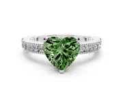Fancy Green Heart Cut Diamond Solitaire Ring Set in White gold with Slim Pavé Band and Prong Setting