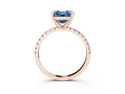 Fancy Blue Asscher Cut Diamond Brilliant Solitaire Ring Set in Rose gold with Pavé Band and Prong Setting
