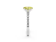 Fancy Yellow Oval Cut Diamond Solitaire Engagement Ring Set in Platinum with Bezel Accents on Beaded Band