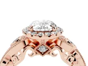 Oval Cut Diamond Halo Ring Set in Rose gold with Milgrain Pavé Band and Prong Setting