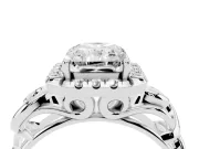 Radiant Cut Diamond Halo Ring Set in Silver with Scrollwork Band and Prong Setting