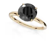 Round Hidden Halo Engagement Ring Setting for a Black Center | Thin Plain Band | Yellow Gold