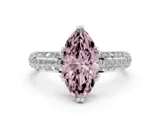 Fancy Pink Marquise Cut Diamond Solitaire Ring Set in Silver with Multi-Row Round Pavé Band and Prong Setting