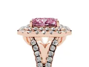 Radiant Cut Halo Split Shank Engagement Ring Setting for a Fancy Pink Lab-Grown Diamond | Pavé Strands | Rose Gold