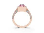 Radiant Cut Milgrain Halo Engagement Ring Setting for a Fancy Pink Lab-Grown Diamond | Side Stones | Rose Gold