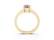 Fancy Pink Emerald Cut Diamond Solitaire Ring Set in Yellow gold with Prong Head and Smooth Polished Band