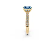Fancy Blue Asscher Cut Diamond Solitaire Engagement Ring Set in Yellow gold with Multi-Row Round Pavé Band and Prong Setting