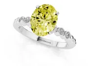 Fancy Yellow Oval Cut Diamond Solitaire Engagement Ring Set in Platinum with Bezel Accents on Beaded Band