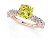 Cushion Cut Shared Prong Engagement Ring Setting for a Fancy Yellow Lab-Grown Diamond | Rose Gold