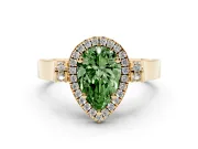 Pear-Shaped Halo Engagement Ring Setting for a Fancy Green Lab-Grown Diamond | Pavé Panel Shoulders | Yellow Gold