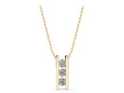 Round Lab-Grown Diamond Three-Stone Channel Set Bar Pendant | Squared Ends | Yellow Gold