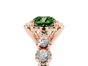 Cushion Cut Floral Engagement Ring Setting for a Fancy Green Lab-Grown Diamond | Petal Frame and Side Stones | Rose Gold