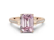Emerald Cut Vintage Cathedral Engagement Ring Setting for a Fancy Pink Lab-Grown Diamond | Carved Band | Rose Gold