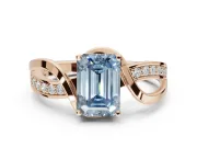 Emerald Cut Bypass Solitaire Engagement Ring Setting for a Fancy Blue Lab-Grown Diamond | Pavé Strands | Rose Gold