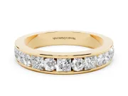 Princess Diamond Channel Set Promise Ring Set in Yellow gold with Round Accent Stations
