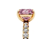 Princess Cut Pavé Solitaire Engagement Ring Setting for a Fancy Pink Lab-Grown Diamond | Shared Prong Band | Yellow Gold