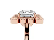 Asscher Cut Vintage Milgrain Bezel Cluster Halo Engagement Ring Setting | Plain Band | Rose Gold