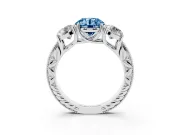 Round Vintage Three Stone Engagement Ring Setting for a Fancy Blue Lab-Grown Diamond | Sterling Silver