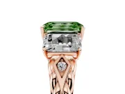 Emerald Cut Three Stone Engagement Ring Setting for a Fancy Green Lab-Grown Diamond | Braided Band | Rose Gold