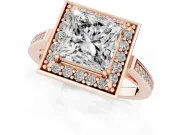 Princess Cut Halo Engagement Ring Setting | Polished Halo Rim | Rose Gold