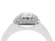 Emerald Cut Diamond Halo Engagement Ring Set in Silver with Solitaire Band and Prong Setting