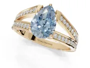Pear-Shaped Split Shank Pavé Engagement Ring Setting for a Fancy Blue Lab-Grown Diamond | Yellow Gold