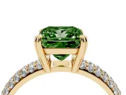Princess Cut Three Row Pave Engagement Ring Setting for a Fancy Green Lab-Grown Diamond | Double Claws | Yellow Gold