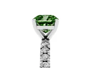 Fancy Green Cushion Cut Diamond Pavé Band Solitaire Set in Platinum with Prong Setting