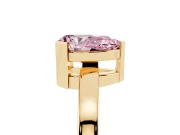 Fancy Pink Pear Cut Diamond Solitaire Ring Set in Yellow gold with Prong Head and Smooth Polished Band