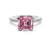 Fancy Pink Asscher Cut Diamond Pavé Band Ring Set in Silver with Prong-Set Center Stone