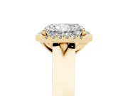 Radiant Cut Diamond Halo Ring Set in Yellow gold with Cathedral Band and Prong Setting