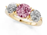 Round Three Stone Engagement Ring Setting for a Fancy Pink Lab-Grown Diamond | Large Round Side Stones | Yellow Gold