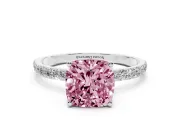 Cushion Cut Pave Engagement Ring Setting for a Fancy Pink Lab-Grown Diamond | Slim Band | White Gold